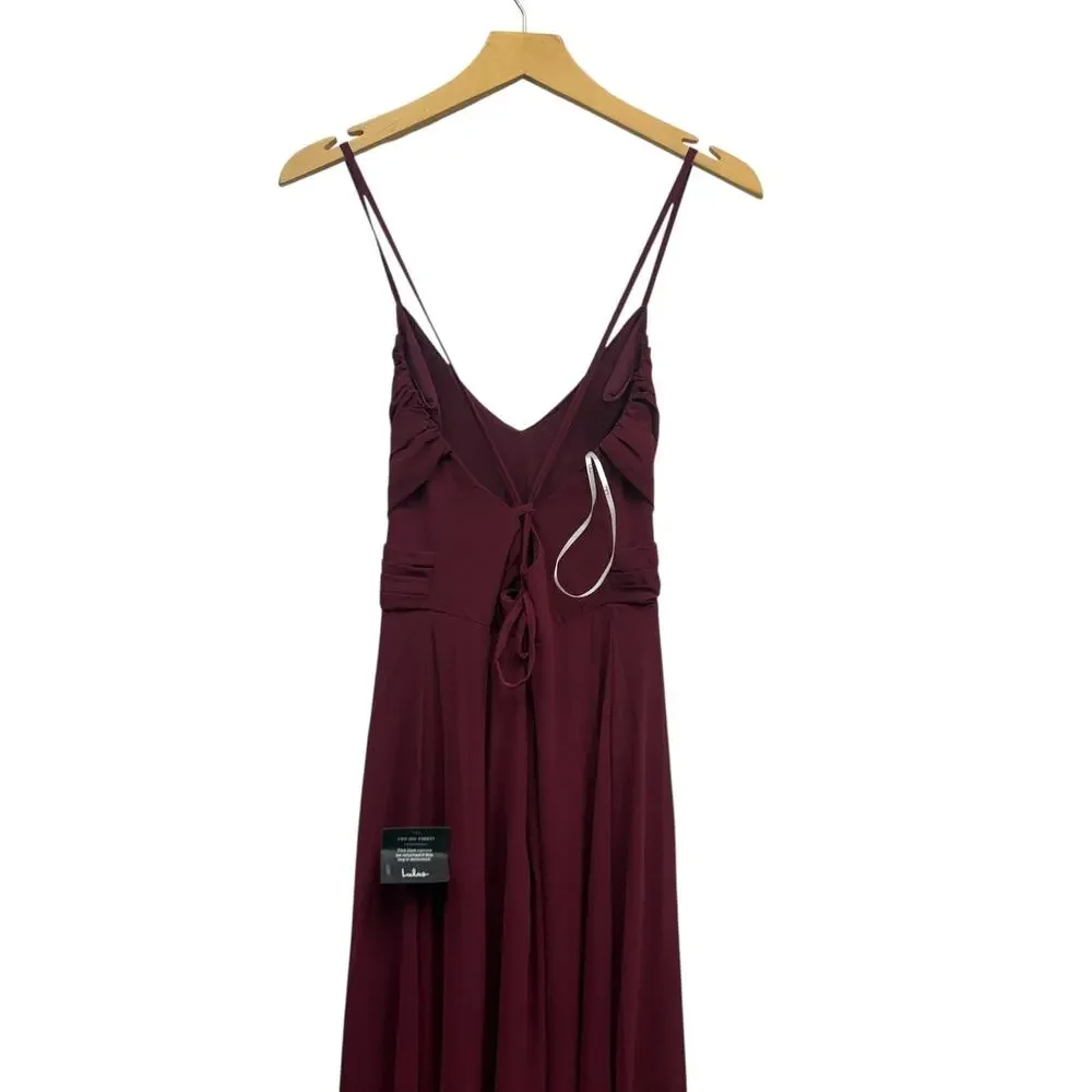 Lulus Event Ready Burgundy Backless Lace-Up Maxi Dress size Large NWT - Picture 3 of 5